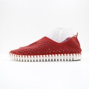 Ilse Jacobsen Tulip Red Perforated Leather Flat Slip On Shoes - 10.5-11/EU 41